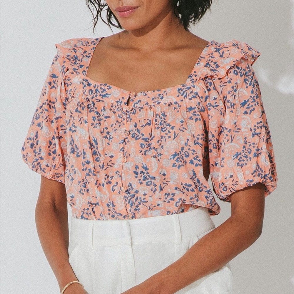 Cleobella Mariana Blouse Floral Square Neck Top Size Small